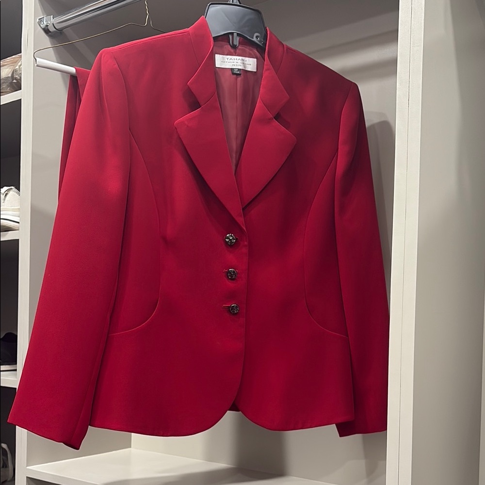 Tahari ASL Red Blazer Classic Lapel Suit Jacket